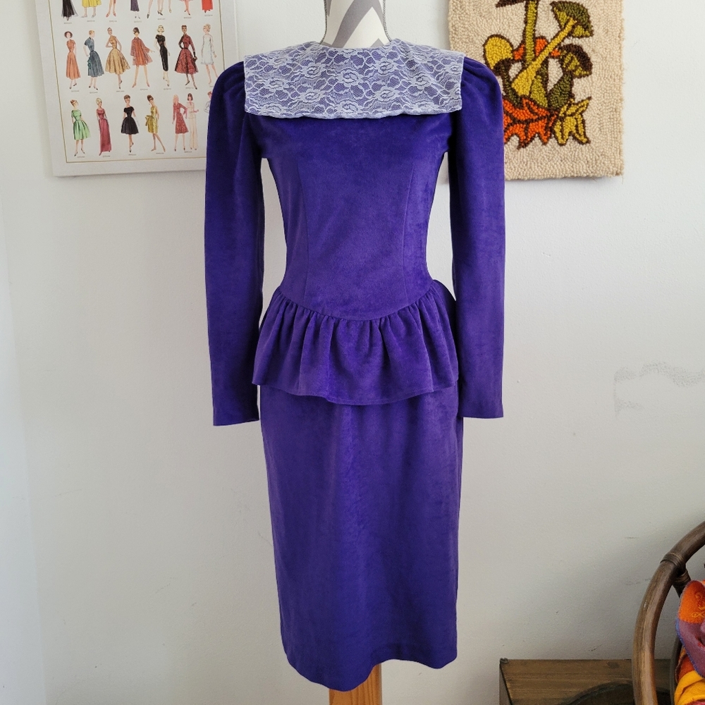70s Vintage Purple Peplum Dress